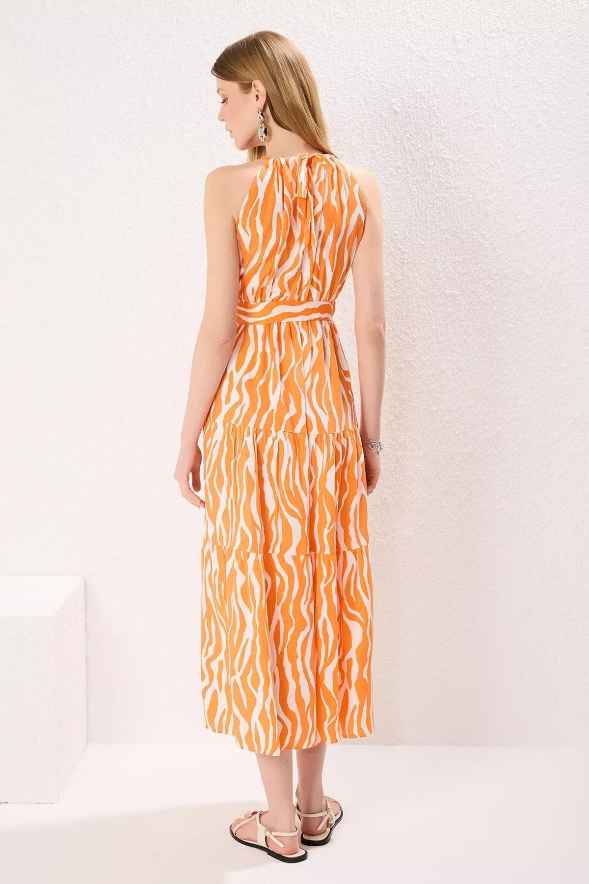 Orange Shift Halter Neck Maxi Dress, , large image number 3