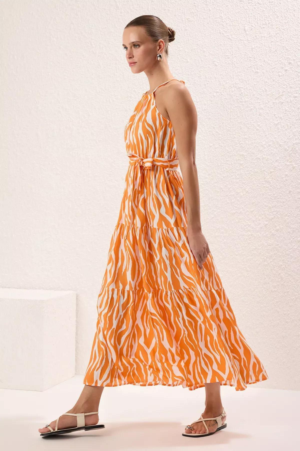 Orange Shift Halter Neck Maxi Dress, , large image number 4