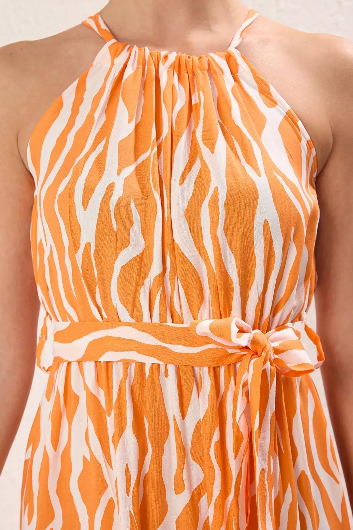 Orange Shift Halter Neck Maxi Dress, , large image number 5