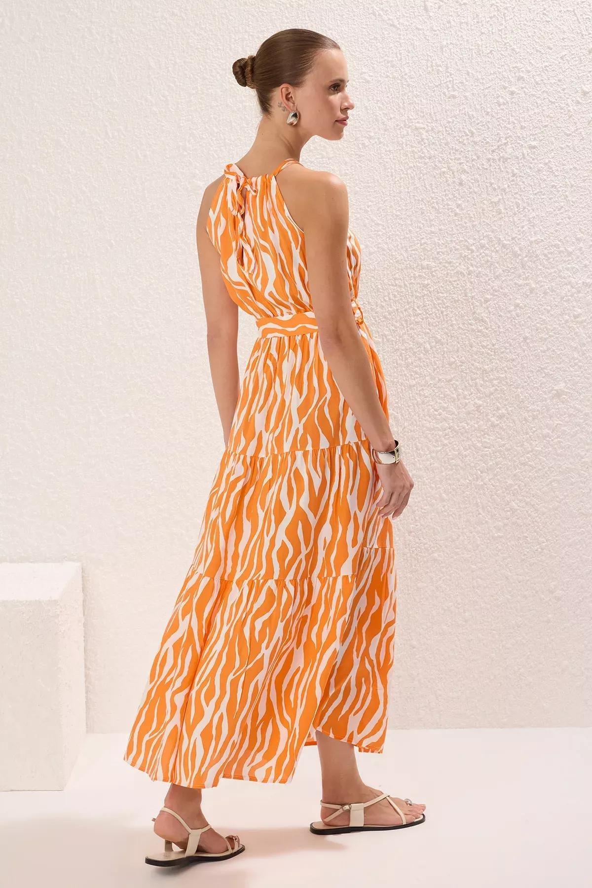 Orange Shift Halter Neck Maxi Dress, , large image number 6