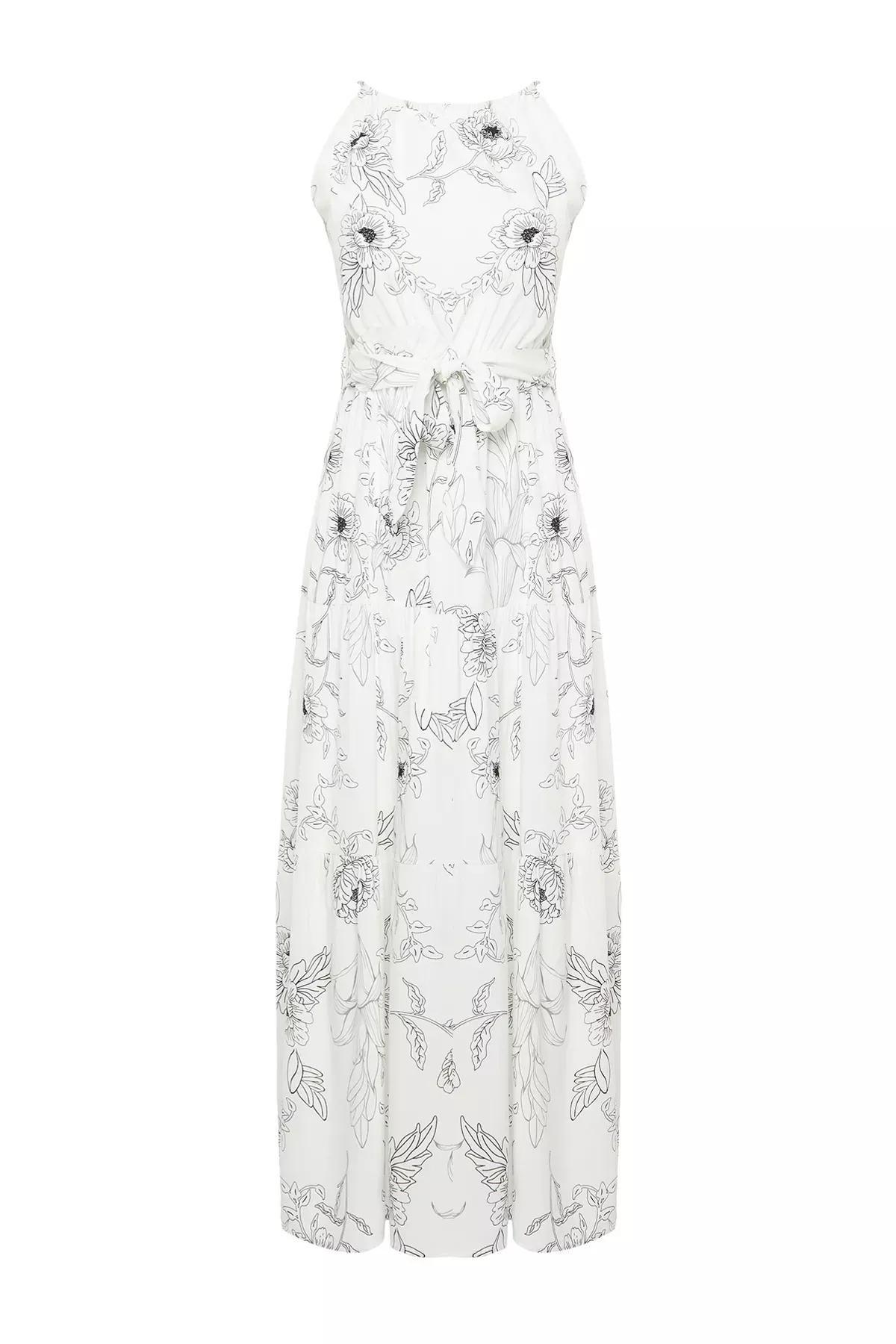 Ecru Halter Neck Maxi Lined Woven Dress, , large image number 5