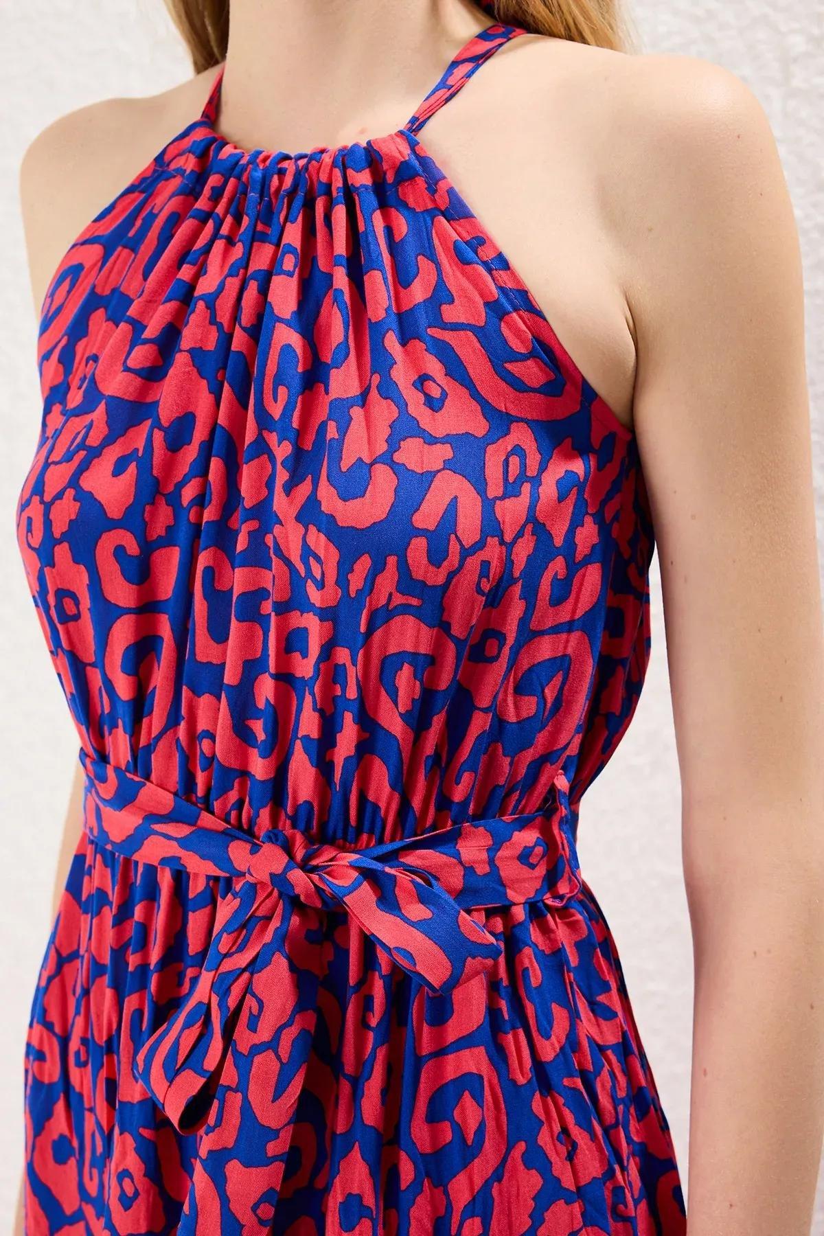 Pink Belted Halter Neck Shally Maxi Dress, Pink, large image number 2