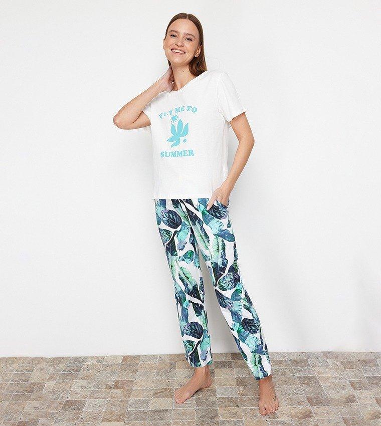 White Floral Knitted Pyjamas Set, , large image number 0