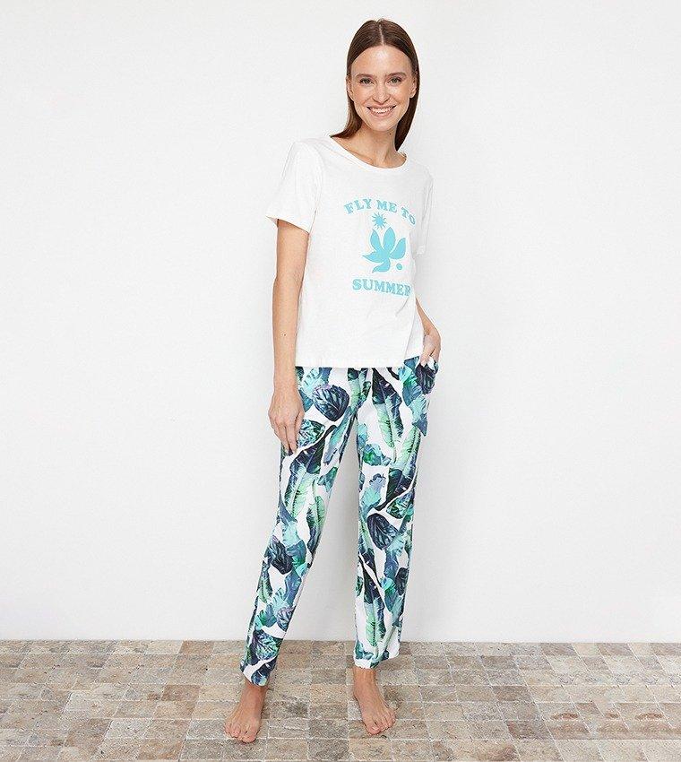 White Floral Knitted Pyjamas Set, , large image number 2