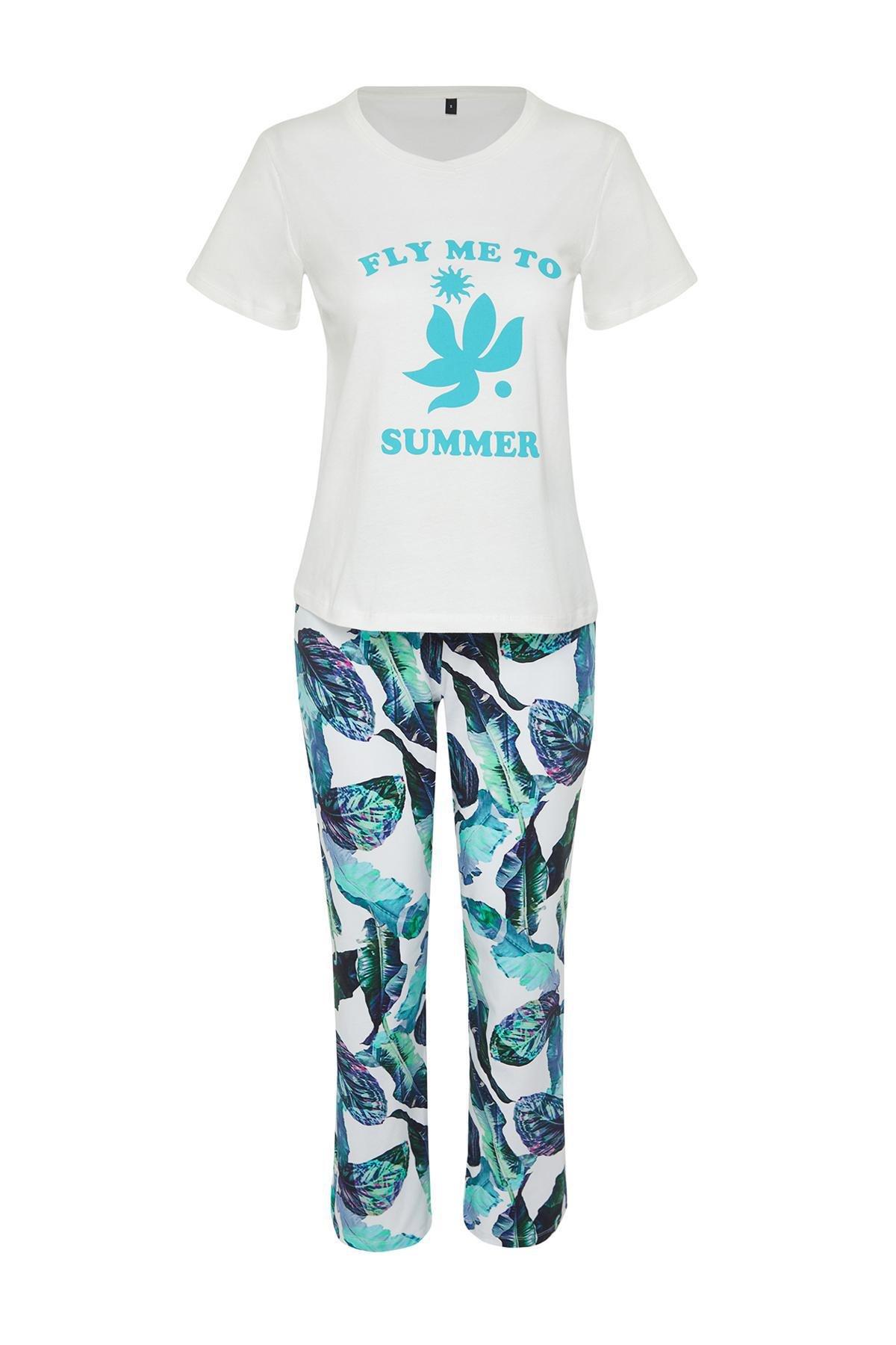 White Floral Knitted Pyjamas Set, , large image number 5