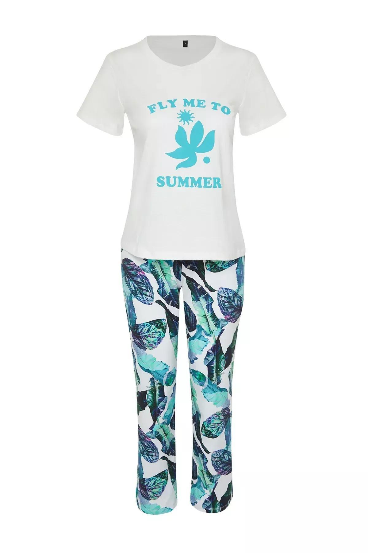 White Floral Knitted Pyjamas Set, , large image number 5