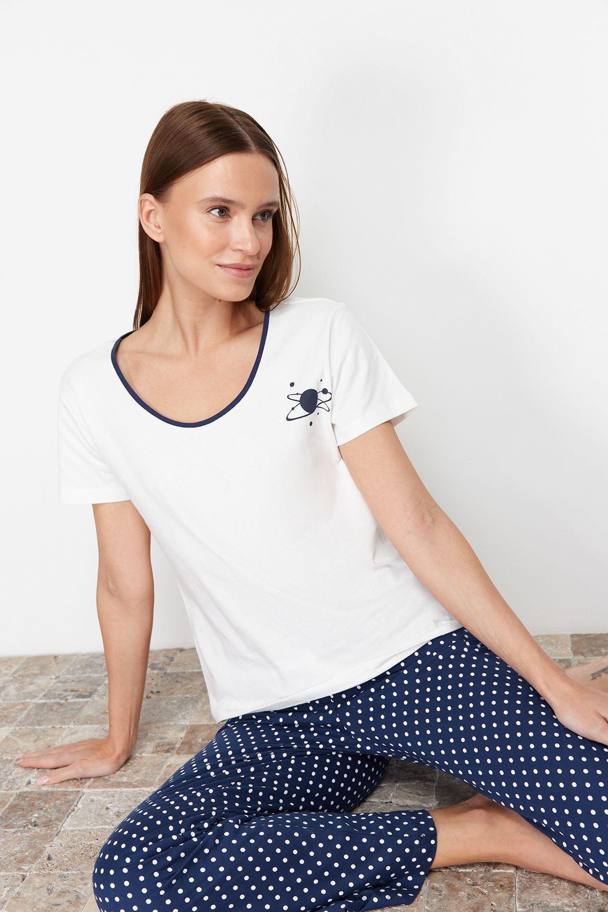 Multicolour Cotton Polka Dot Knitted Pyjamas Set, , large image number 0