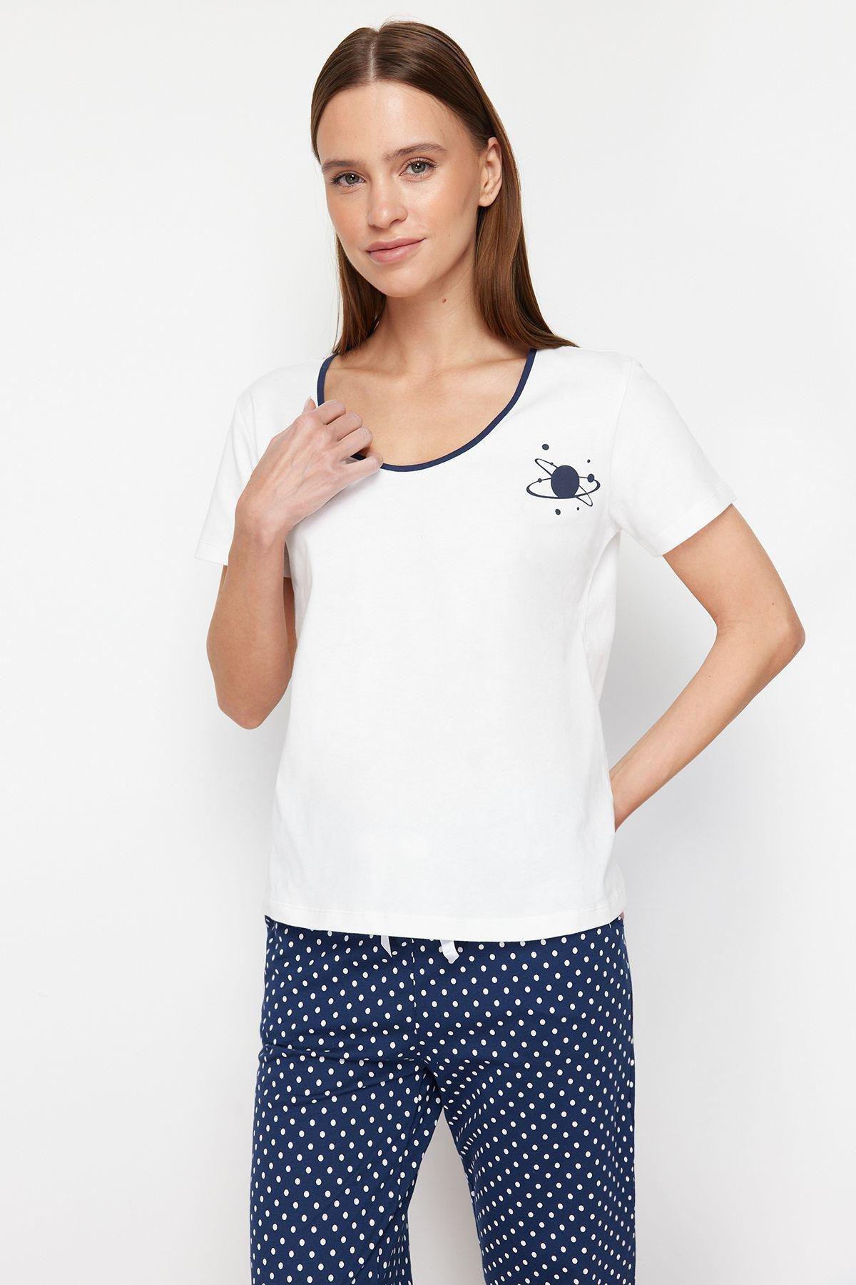 Multicolour Cotton Polka Dot Knitted Pyjamas Set, , large image number 1