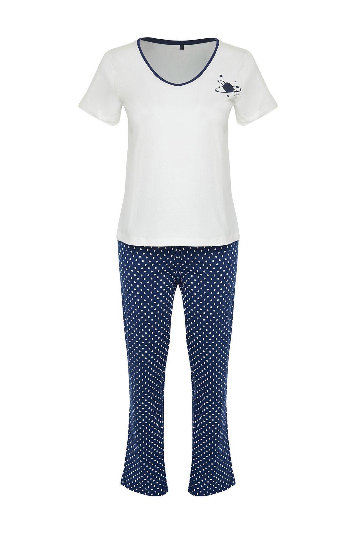 Multicolour Cotton Polka Dot Knitted Pyjamas Set, , large image number 5