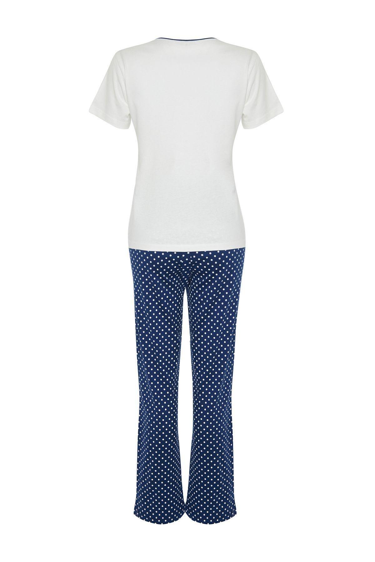 Multicolour Cotton Polka Dot Knitted Pyjamas Set, , large image number 6