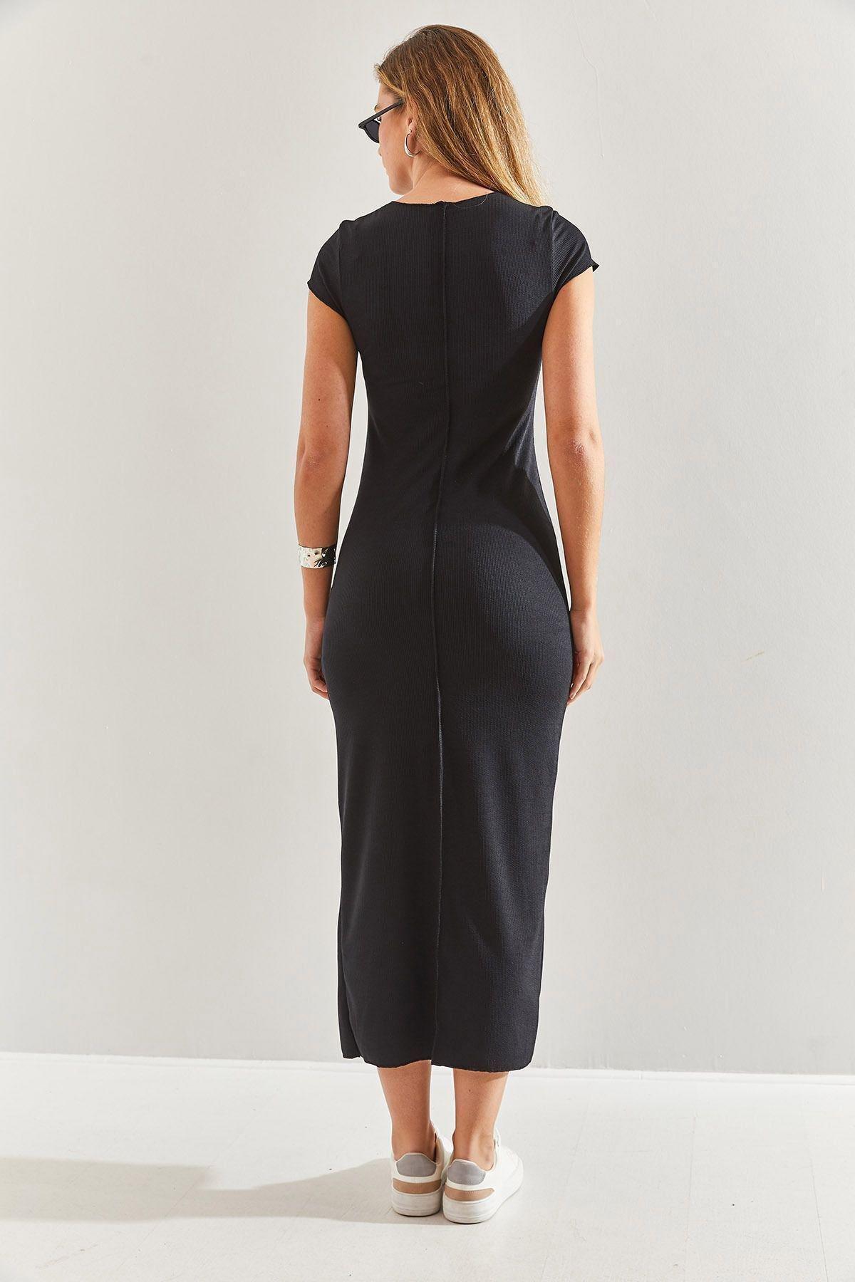 Black Ribbed Bodycon Midi Dress, , large image number 2