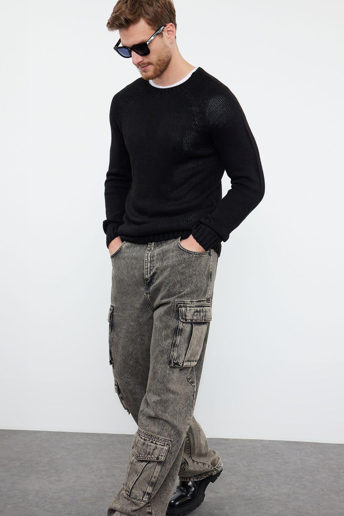 Black Texture Casual Sweater, , large image number 0