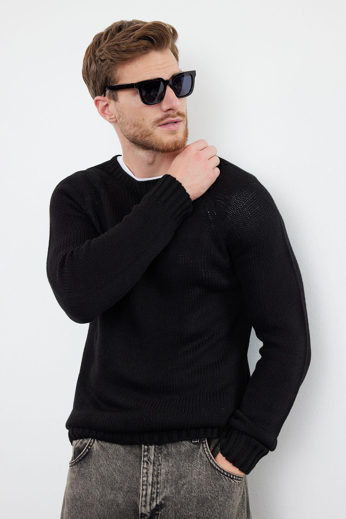 Black Texture Casual Sweater, , large image number 1