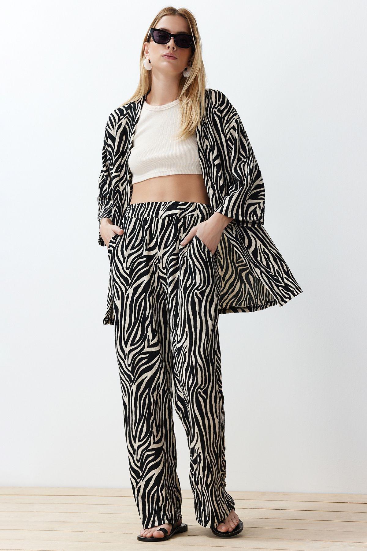 Black Printed Comfortable Cut Flexible Kimono Knitted Bottom-Top Set, C101_5720, large image number 0