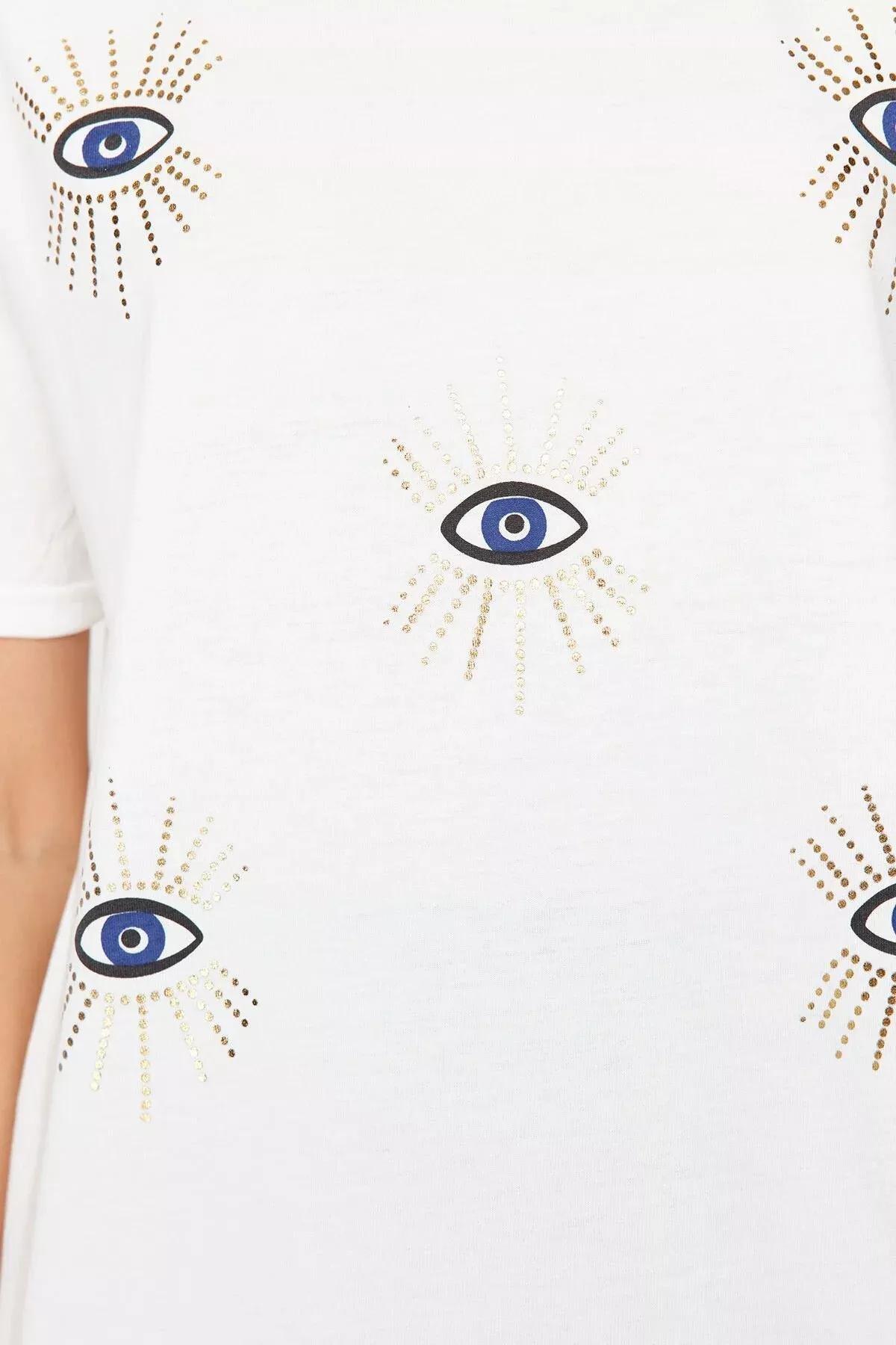 White Printed Knitted T-Shirt, C101_5696, large image number 4