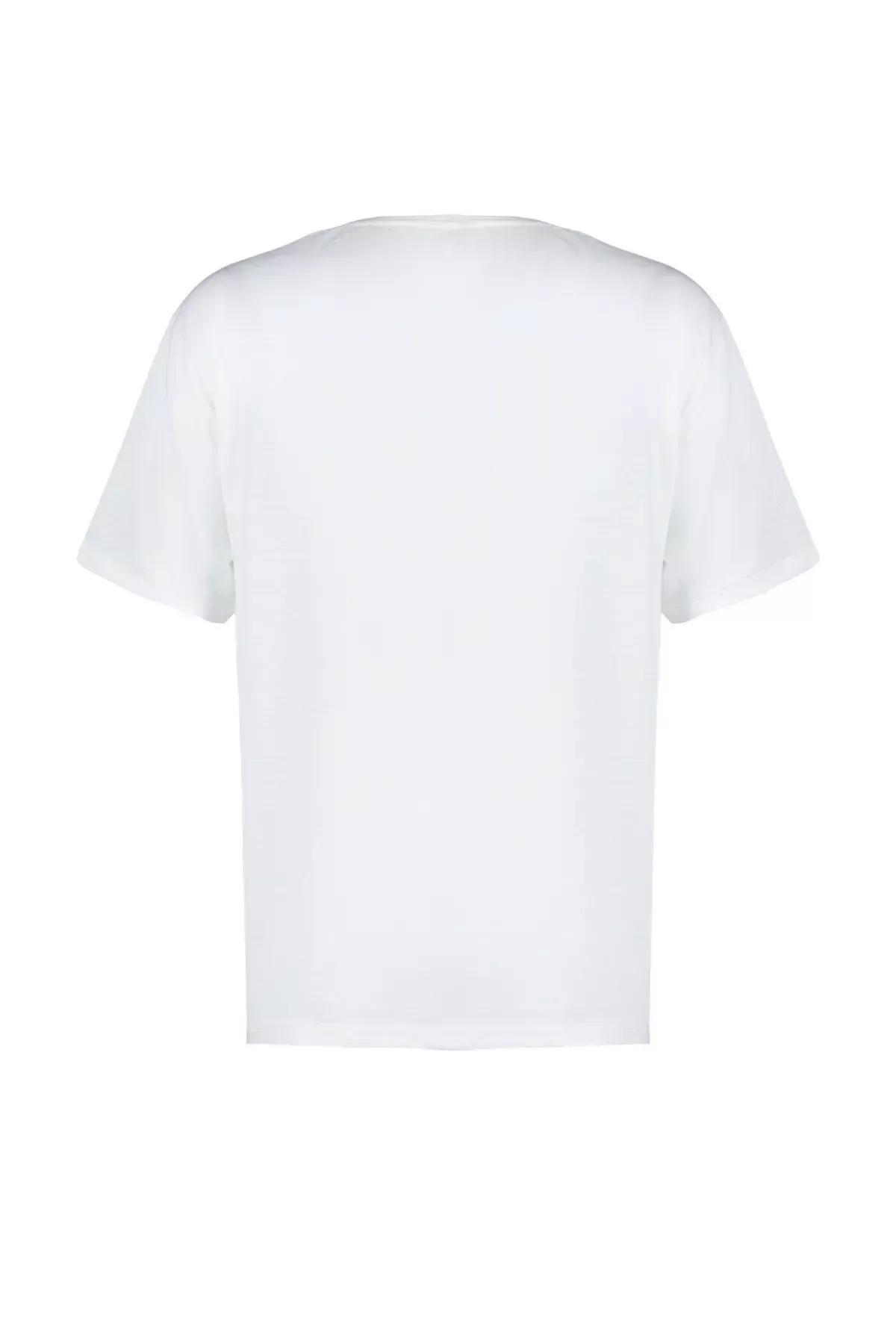 White Printed Knitted T-Shirt, C101_5696, large image number 6