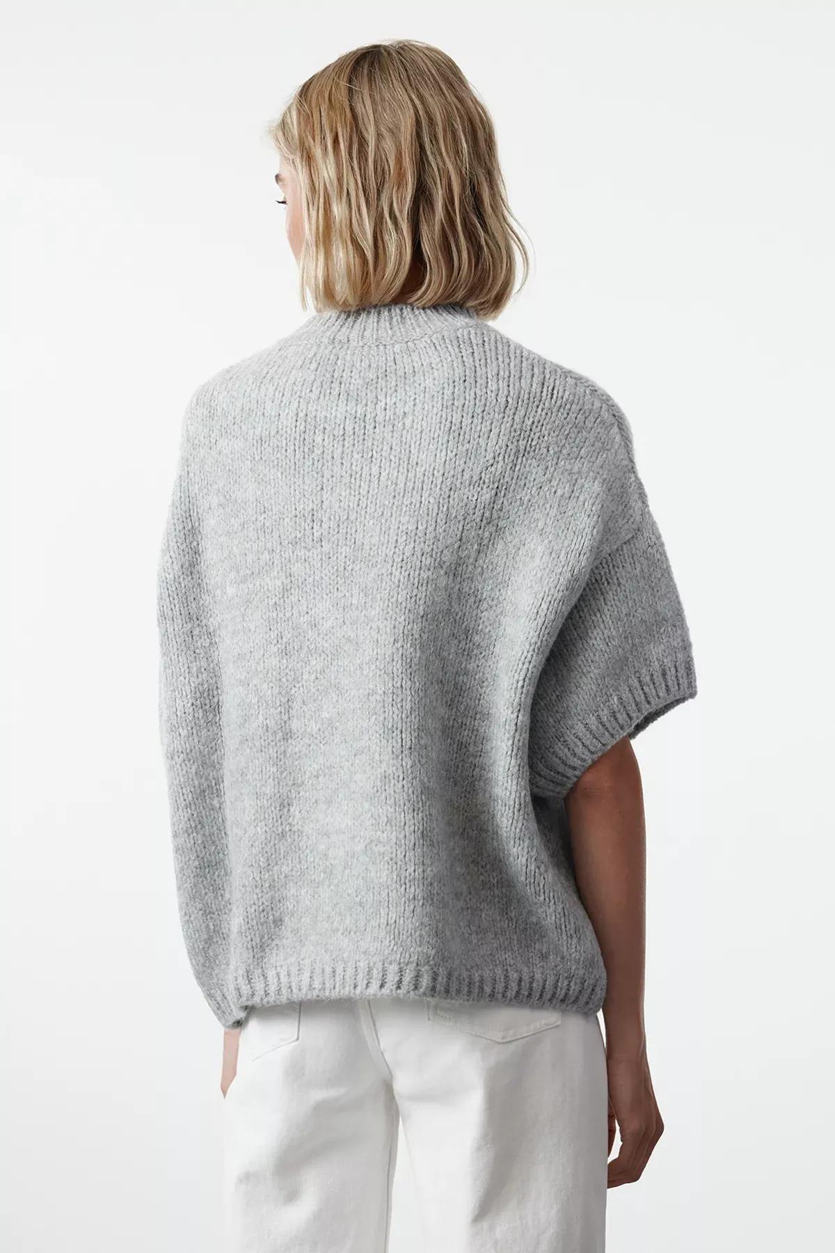 Grey Soft Patterned Knit Sweater, Grey, large image number 4