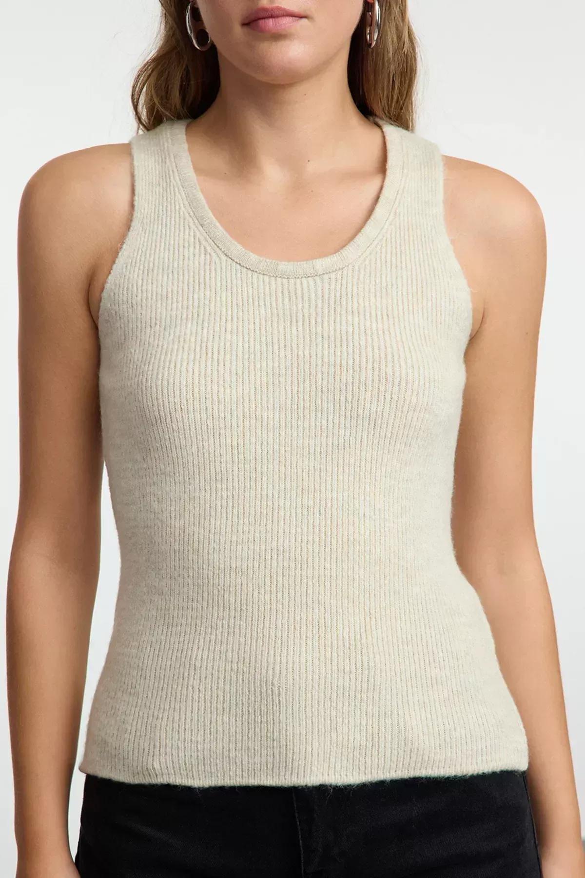 Beige Textured Bolero Knitted Sweater, STONE, large image number 4