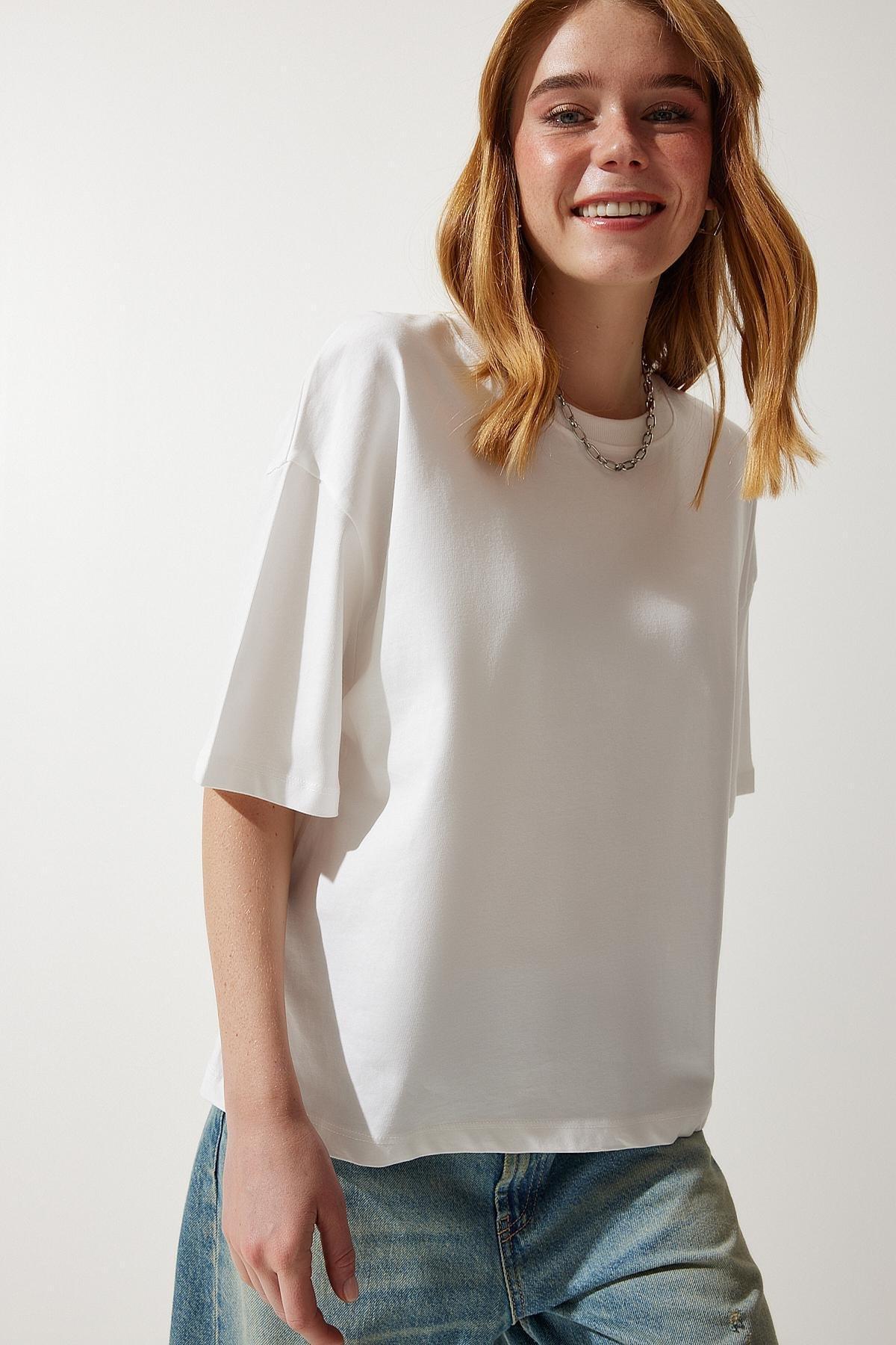 White Crew Neck Oversized Knitted T-Shirt, , large image number 0