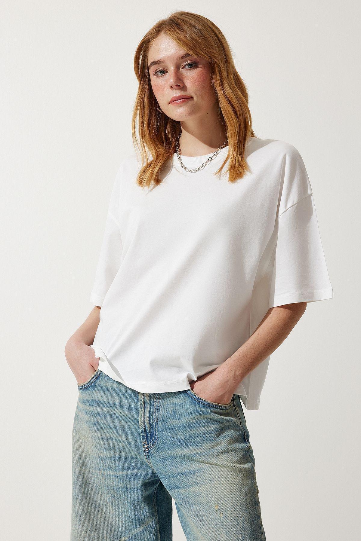 White Crew Neck Oversized Knitted T-Shirt, , large image number 1