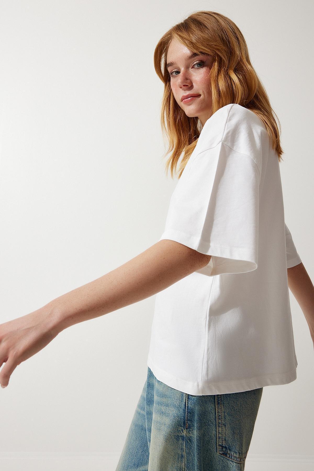 White Crew Neck Oversized Knitted T-Shirt, , large image number 2