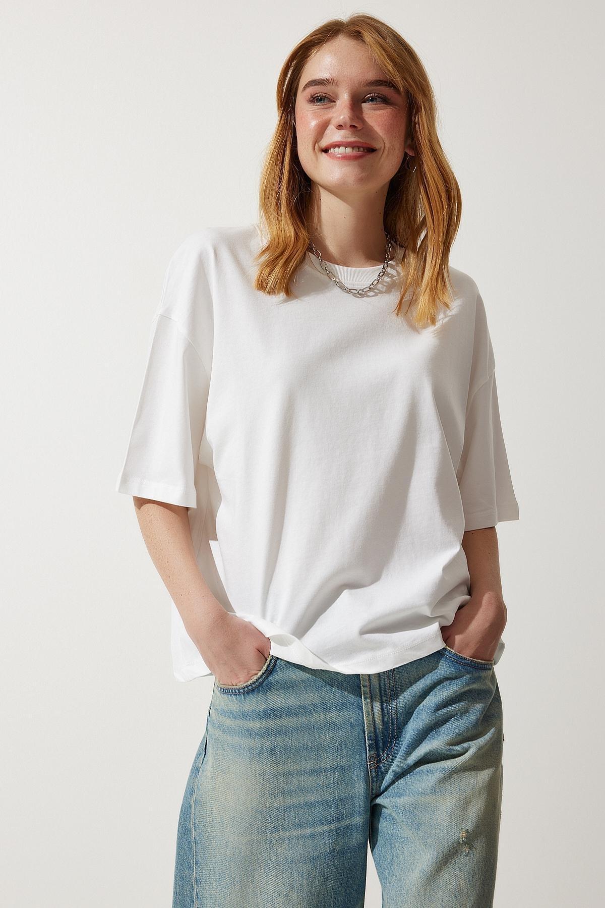 White Crew Neck Oversized Knitted T-Shirt, , large image number 4