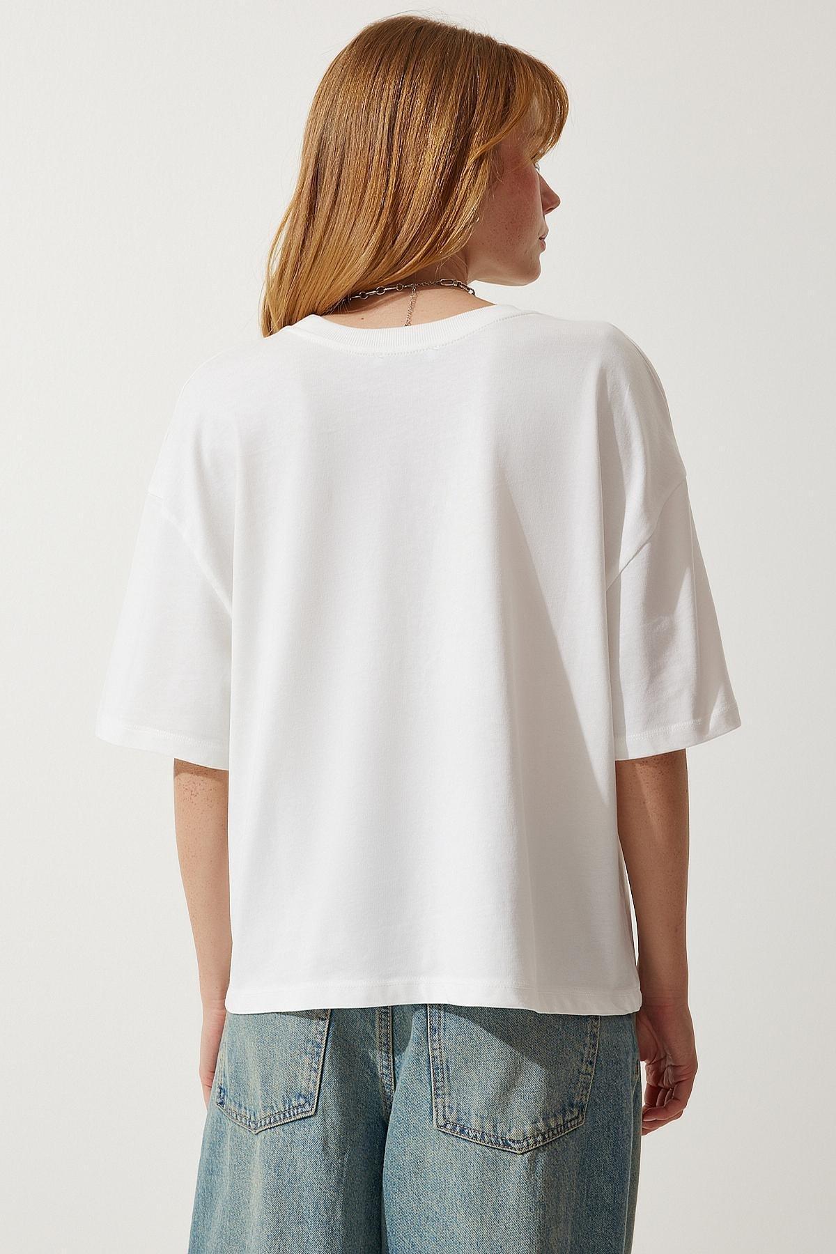 White Crew Neck Oversized Knitted T-Shirt, , large image number 5