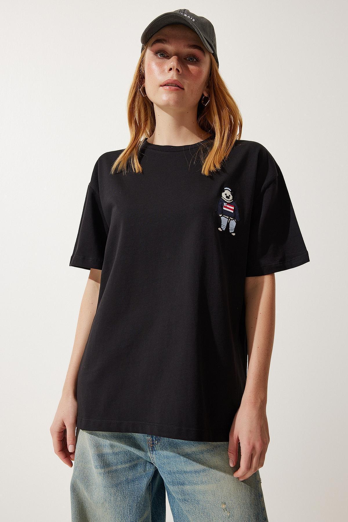 Black Crew Neck Oversized Knitted T-Shirt, , large image number 1