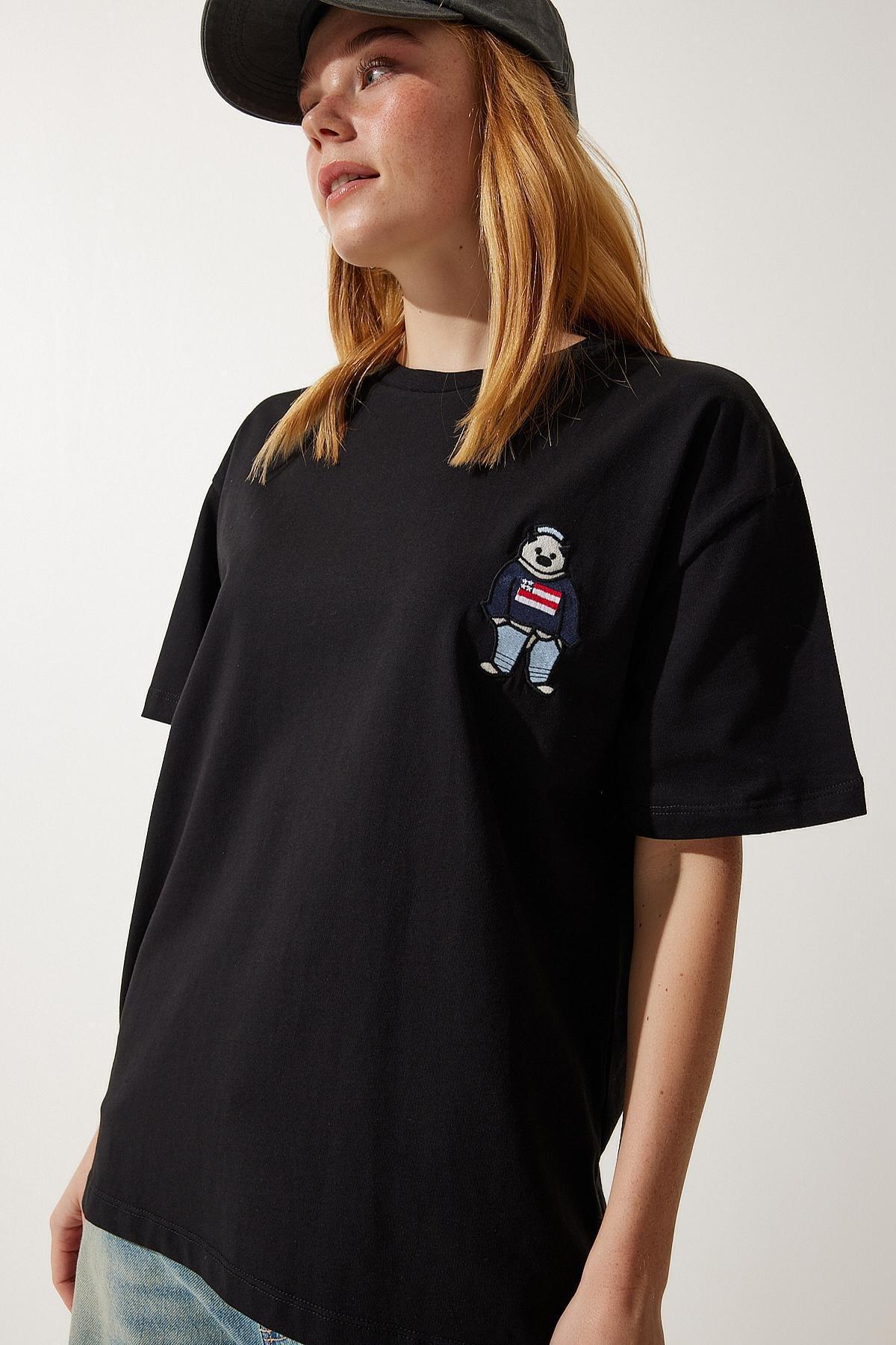 Black Crew Neck Oversized Knitted T-Shirt, , large image number 3