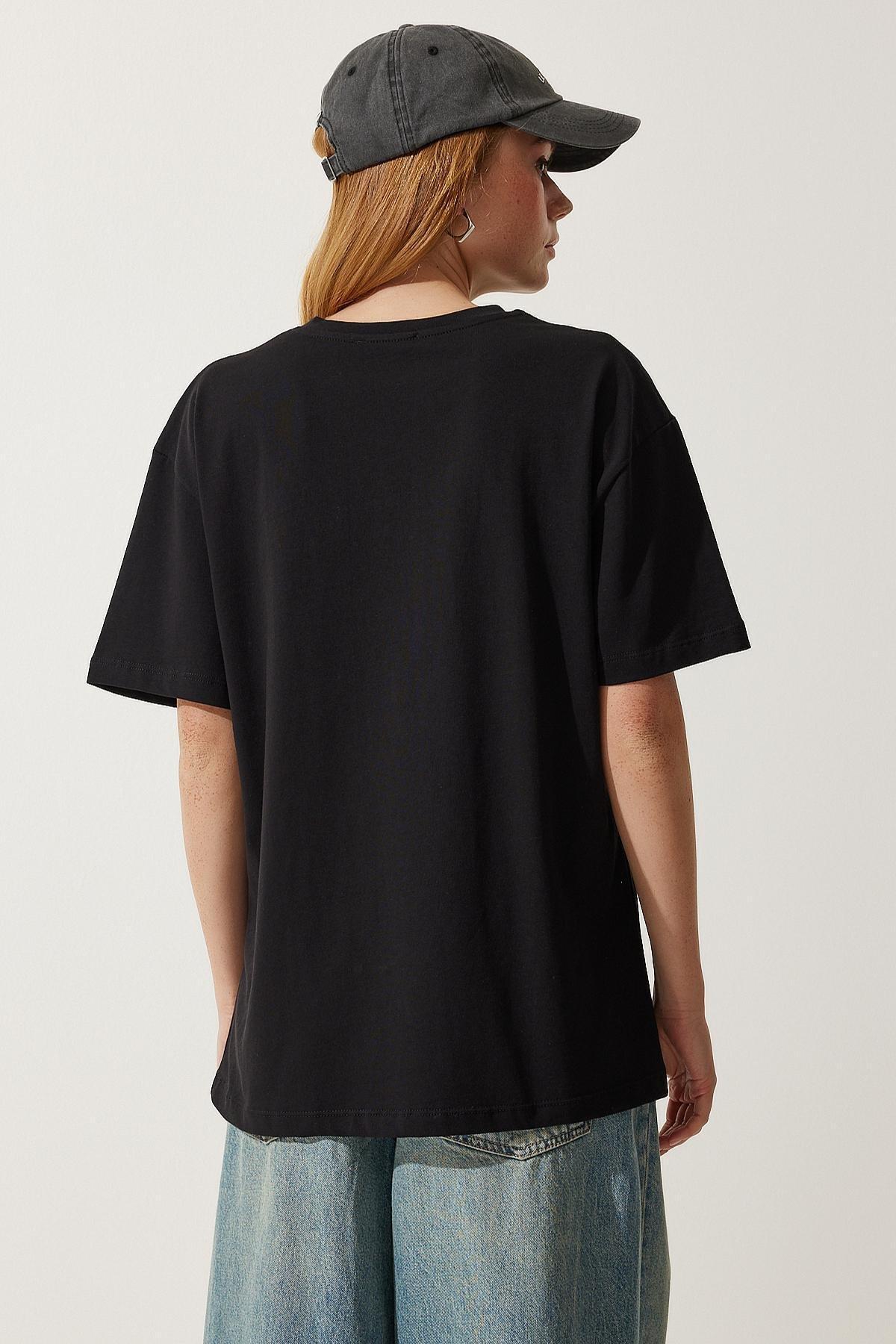 Black Crew Neck Oversized Knitted T-Shirt, , large image number 5