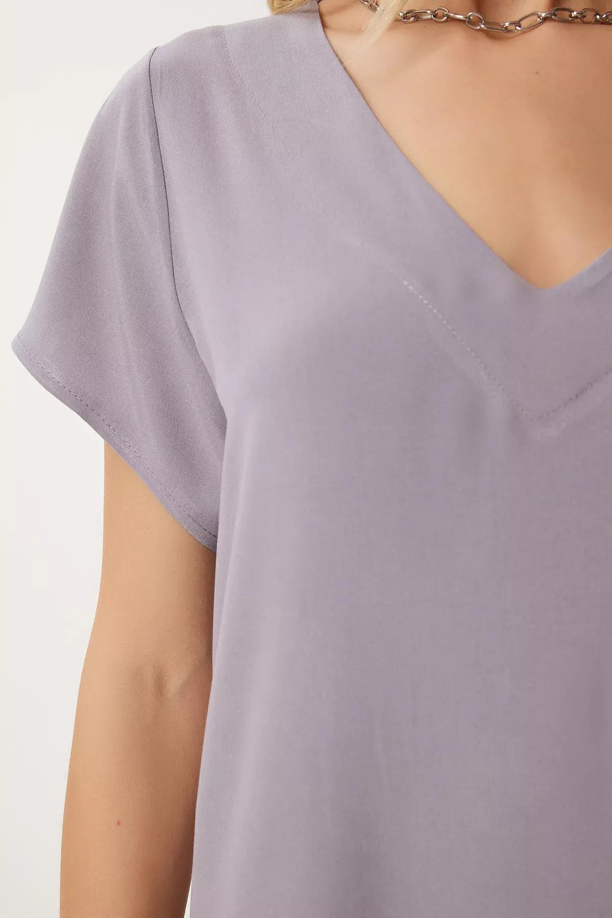 Grey V-Neck Draped Dress, , large image number 3