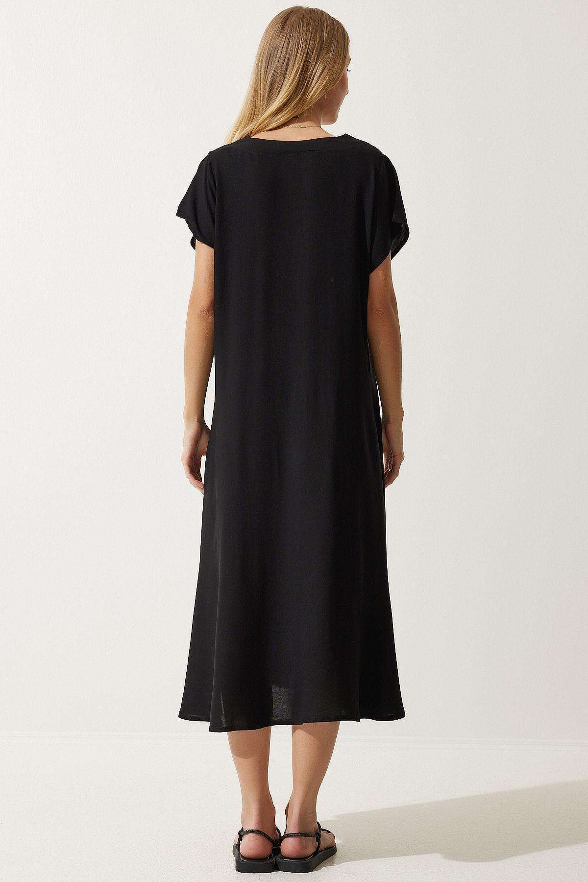 Black Plain Shift Midi Dress, , large image number 1
