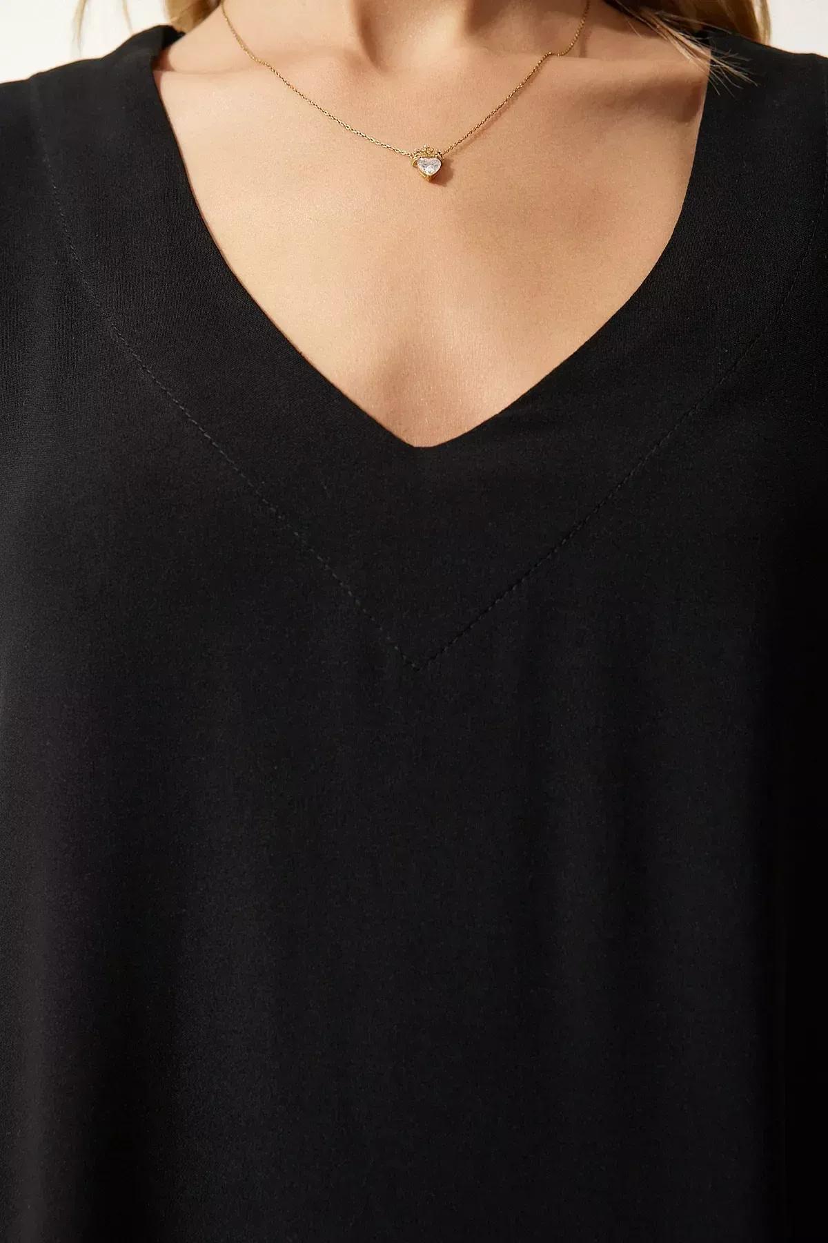 Black Plain Shift Midi Dress, BLACK, large image number 4