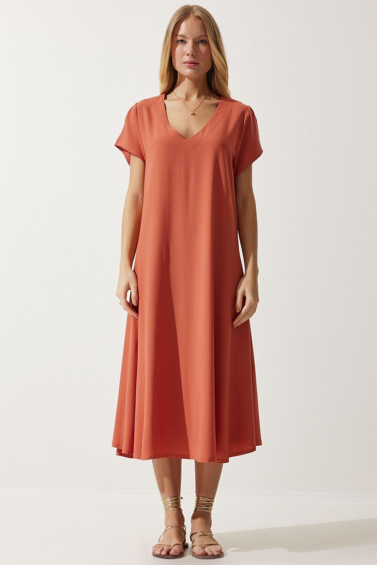 Orange Plain A-Line Midi Dress, , large image number 2