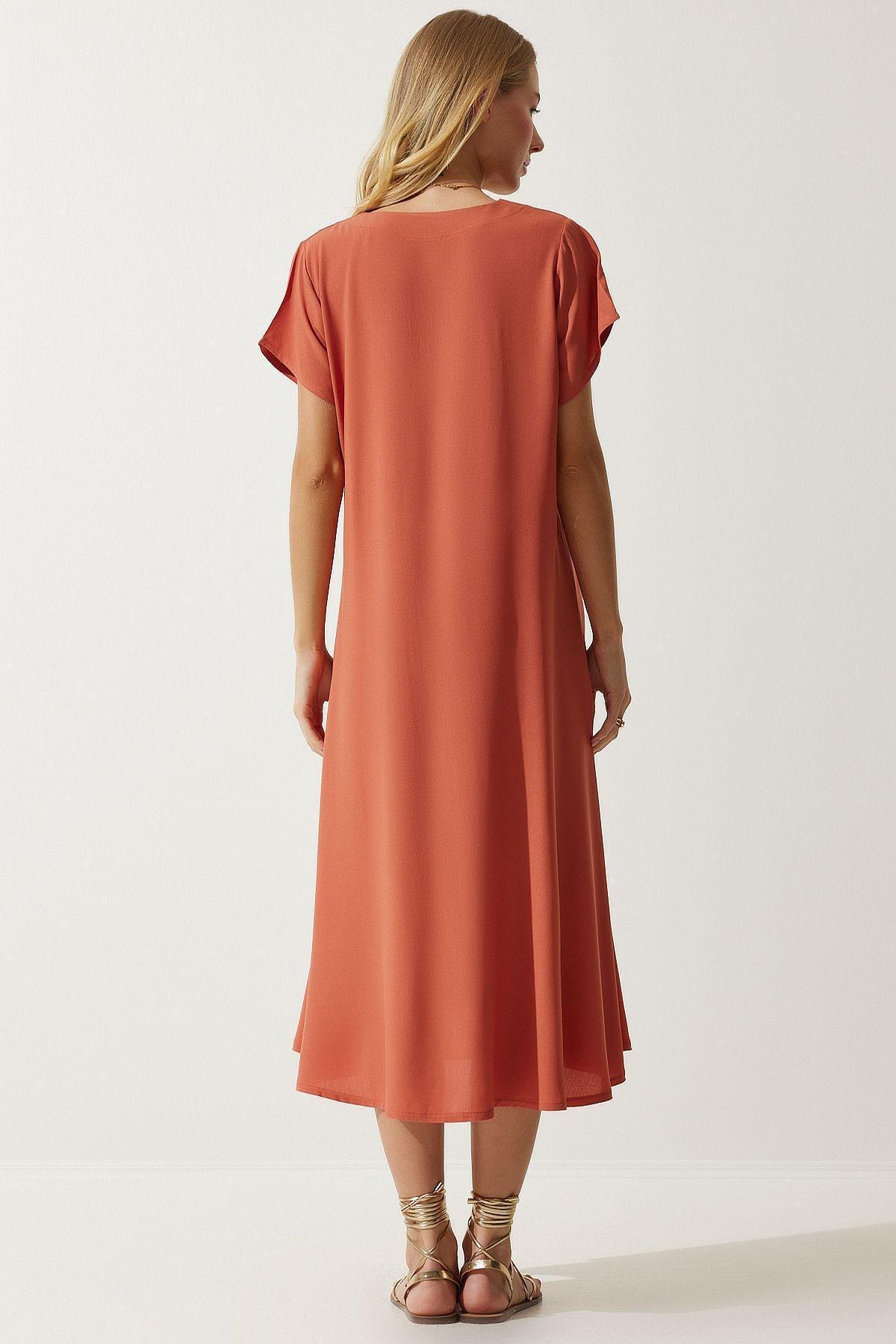 Orange Plain A-Line Midi Dress, , large image number 3