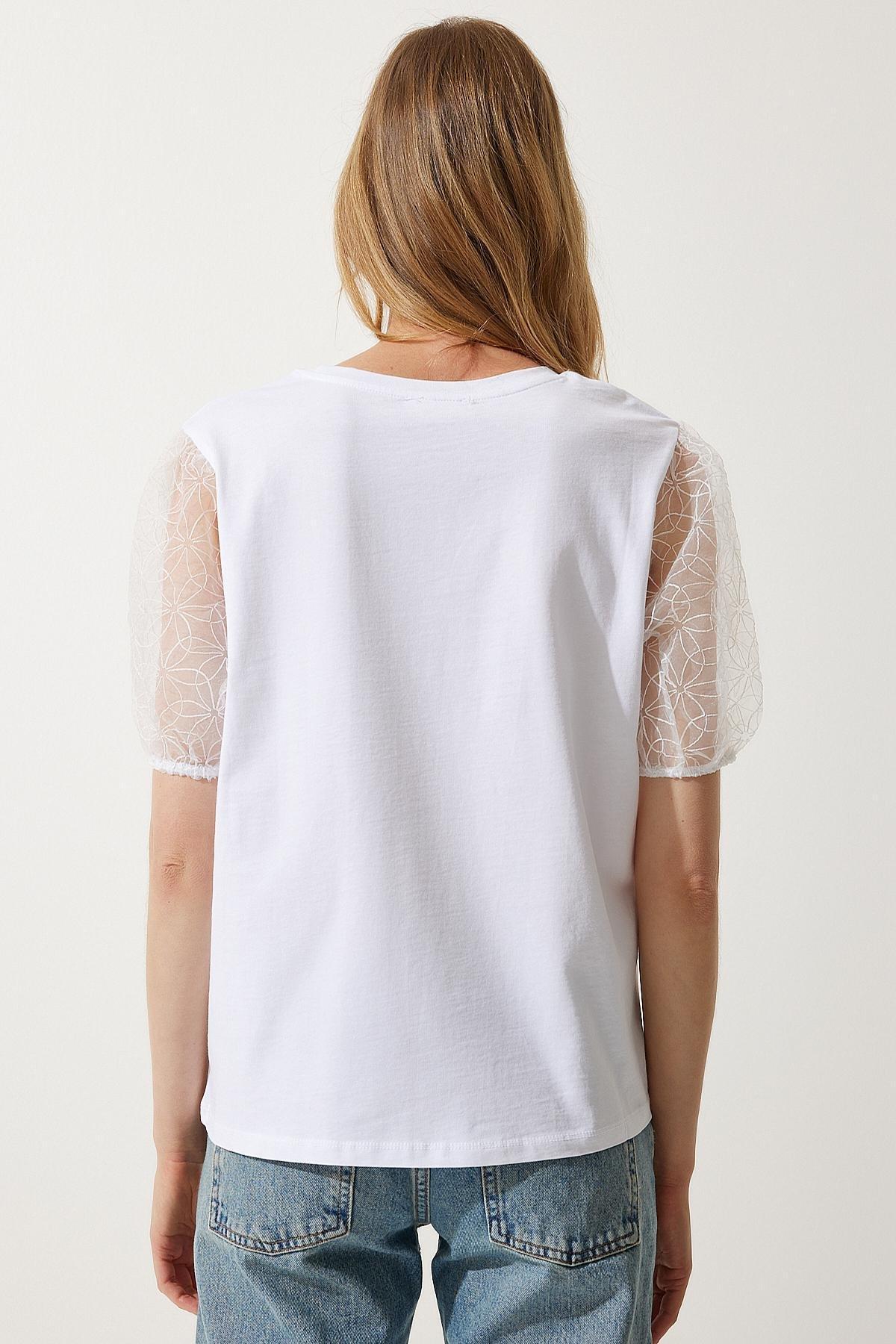 White Tulle Detailed Knitted T-Shirt, C101_5696, large image number 5