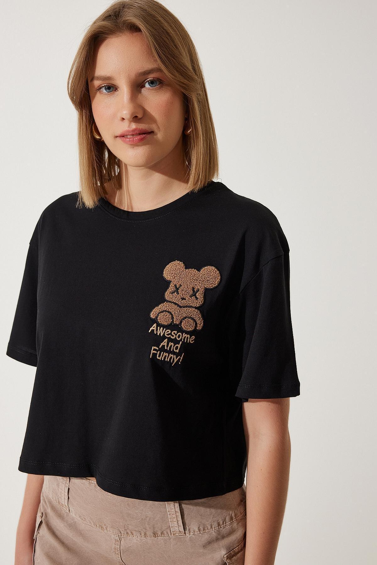 Black Teddy Bear Crest T-Shirt, C101_5720, large image number 1