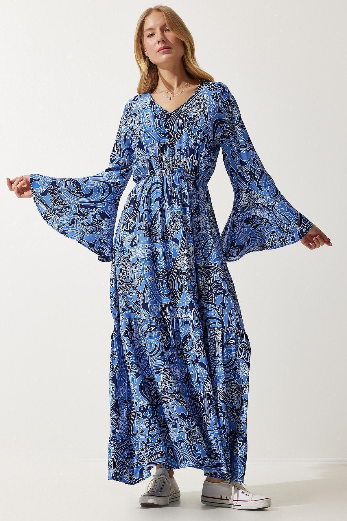 Blue Paisley Bohemian Maxi Dress, C101_5645, large image number 1