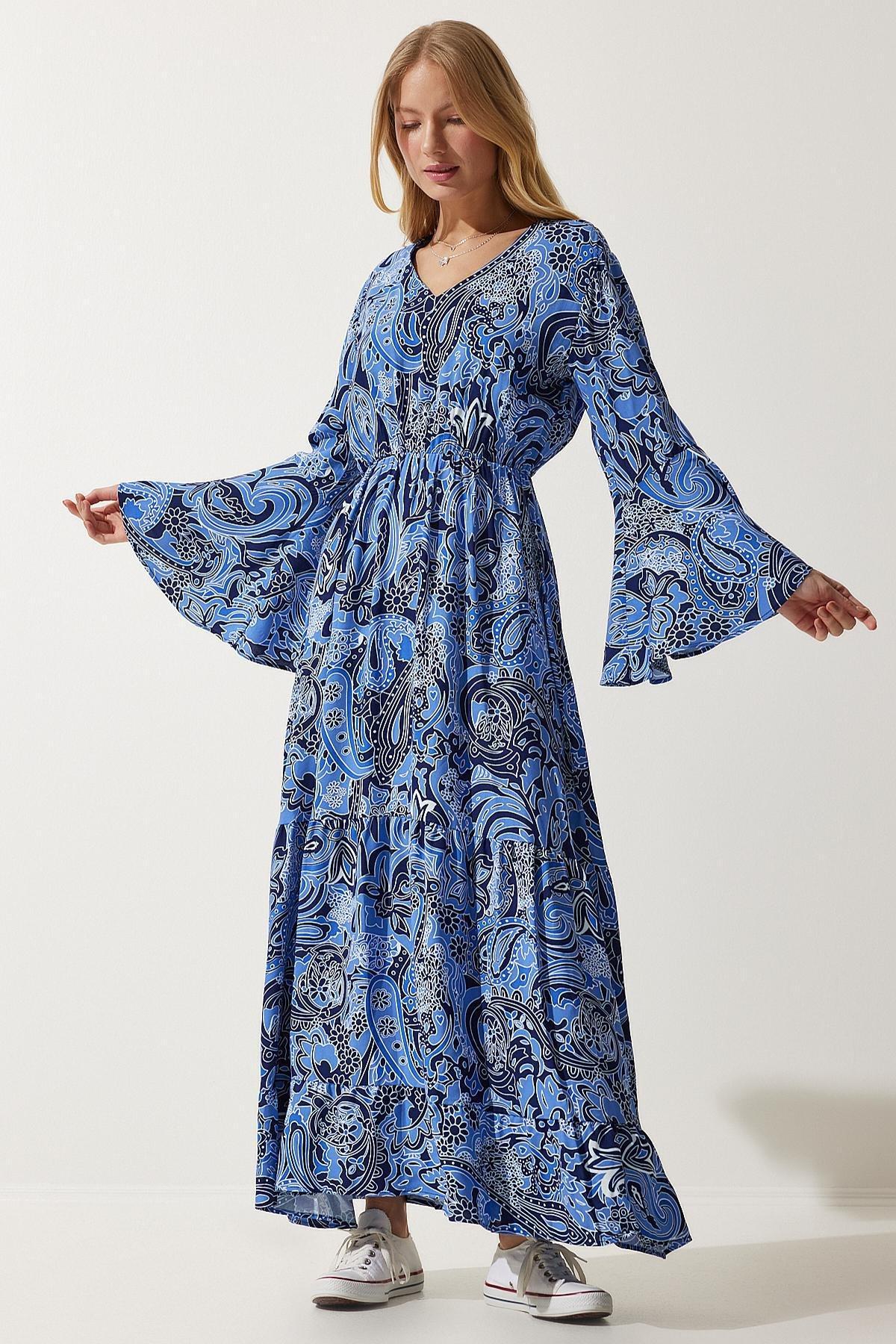 Blue Paisley Bohemian Maxi Dress, C101_5645, large image number 2