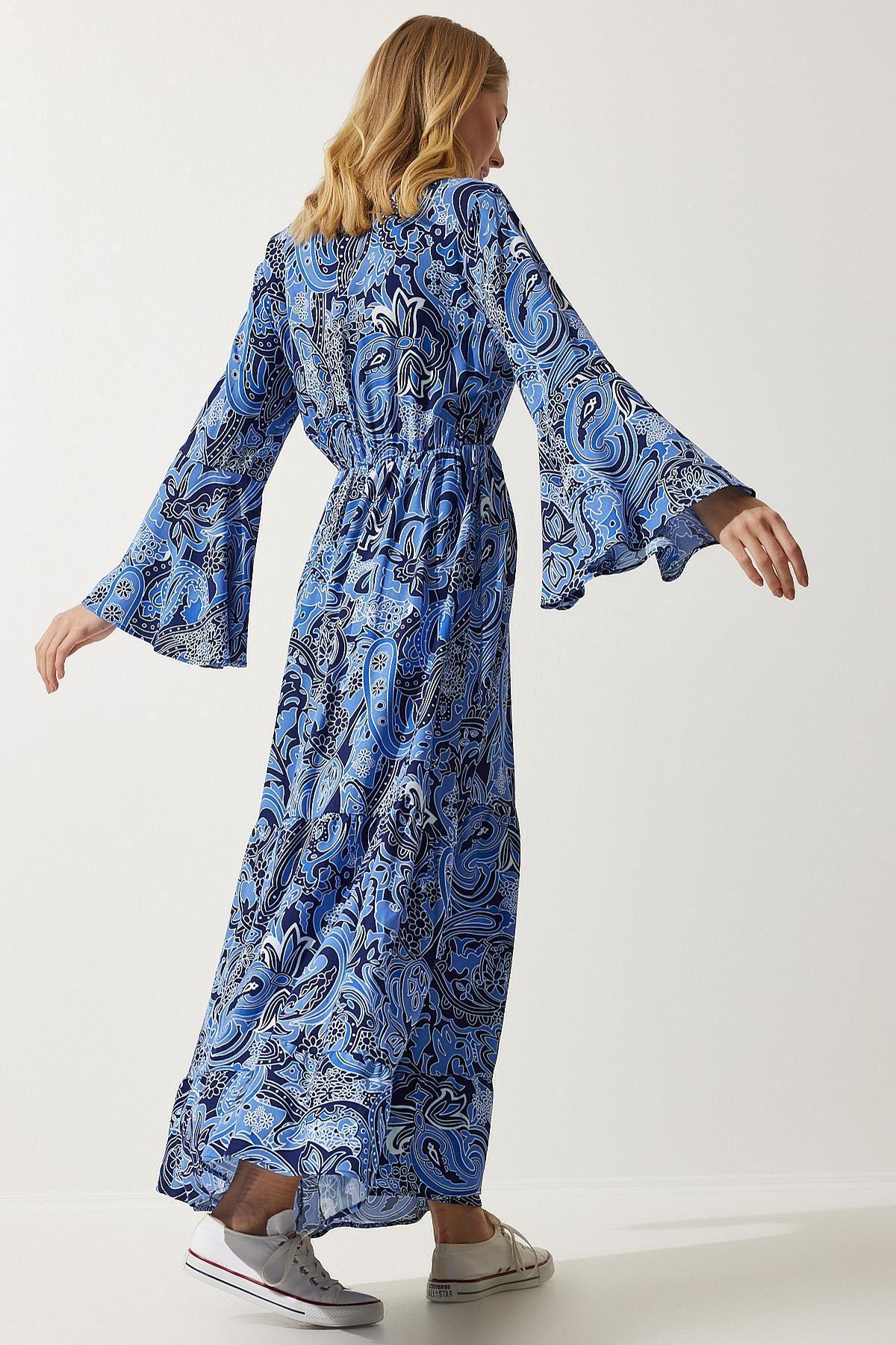 Blue Paisley Bohemian Maxi Dress, C101_5645, large image number 3