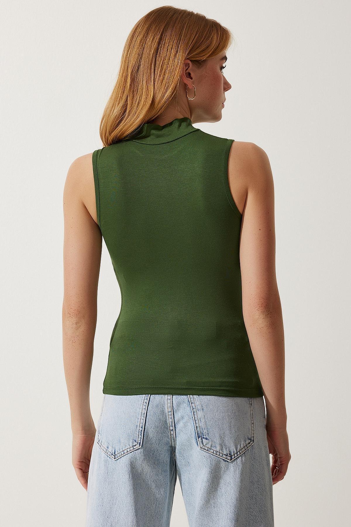 Womens Dark Green Camel High Neck Sleeveless RX00051, single, , large image number 5