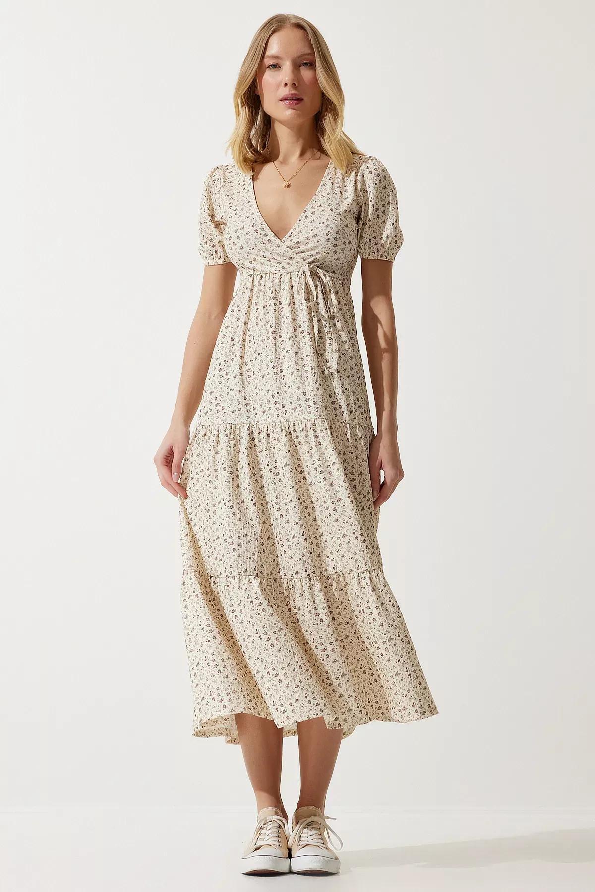 Cream Floral Milkmaid Maxi Dress, Cream, large image number 0