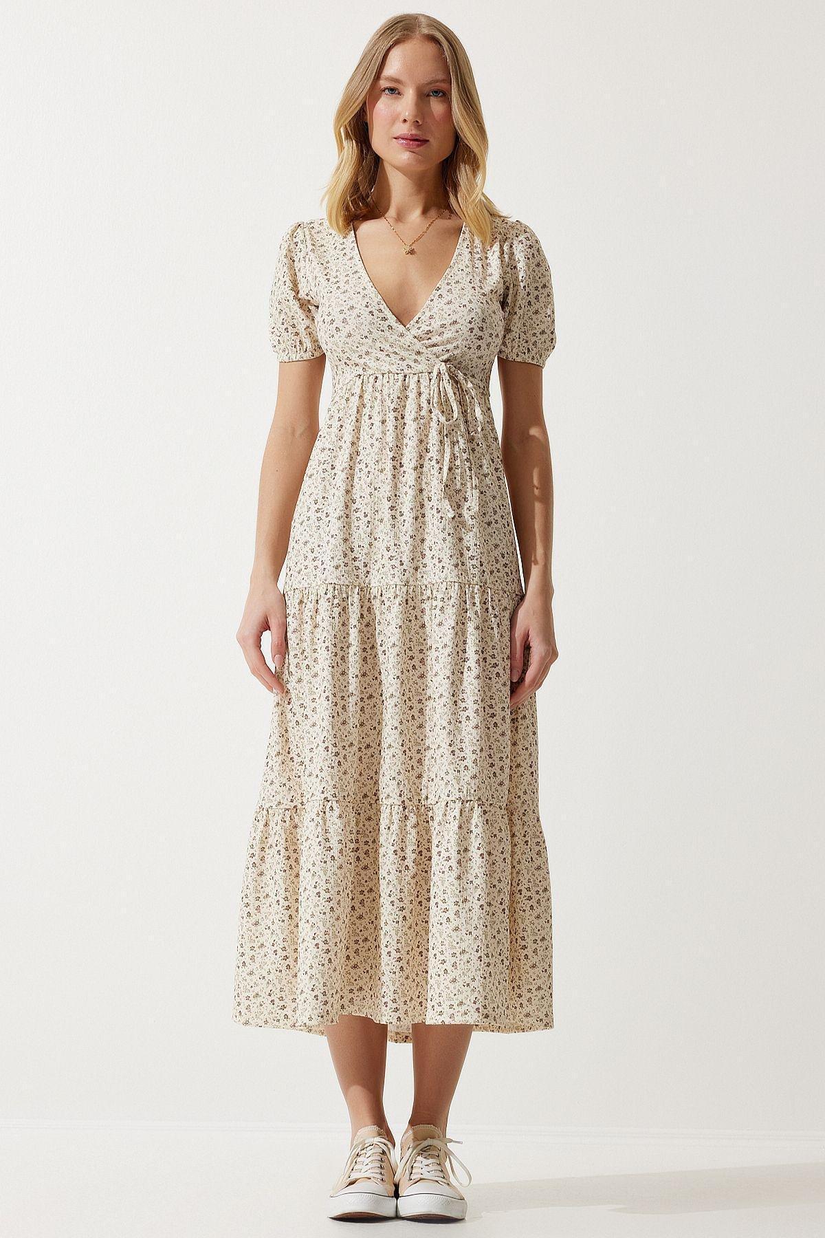 Cream Floral Milkmaid Maxi Dress, Cream, large image number 1
