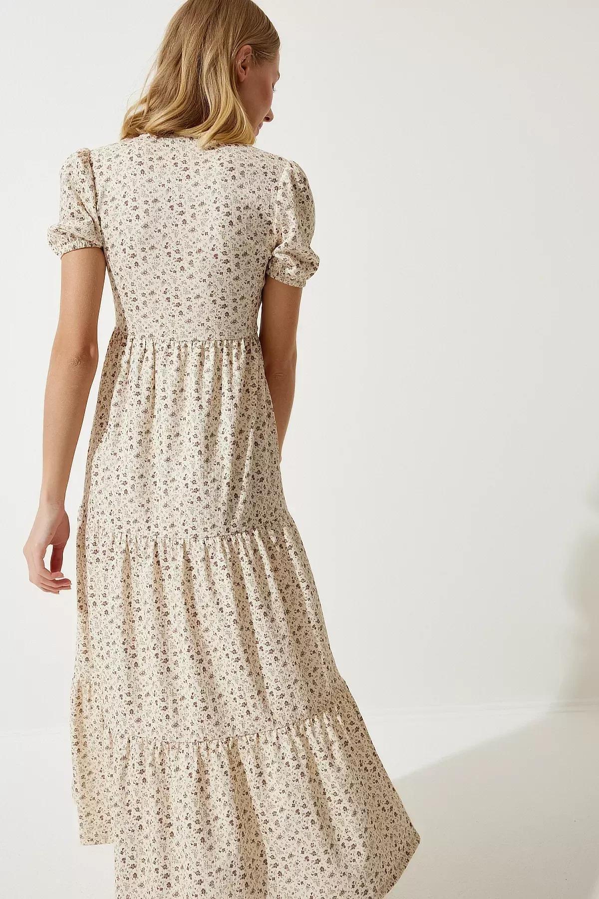 Cream Floral Milkmaid Maxi Dress, Cream, large image number 3