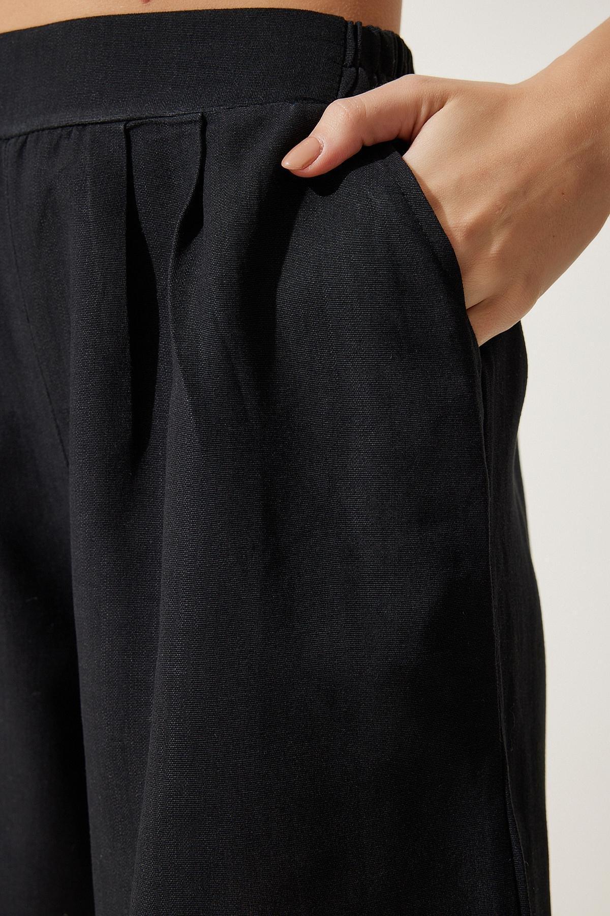 Black Pocket Linen Shorts, C101_5720, large image number 4