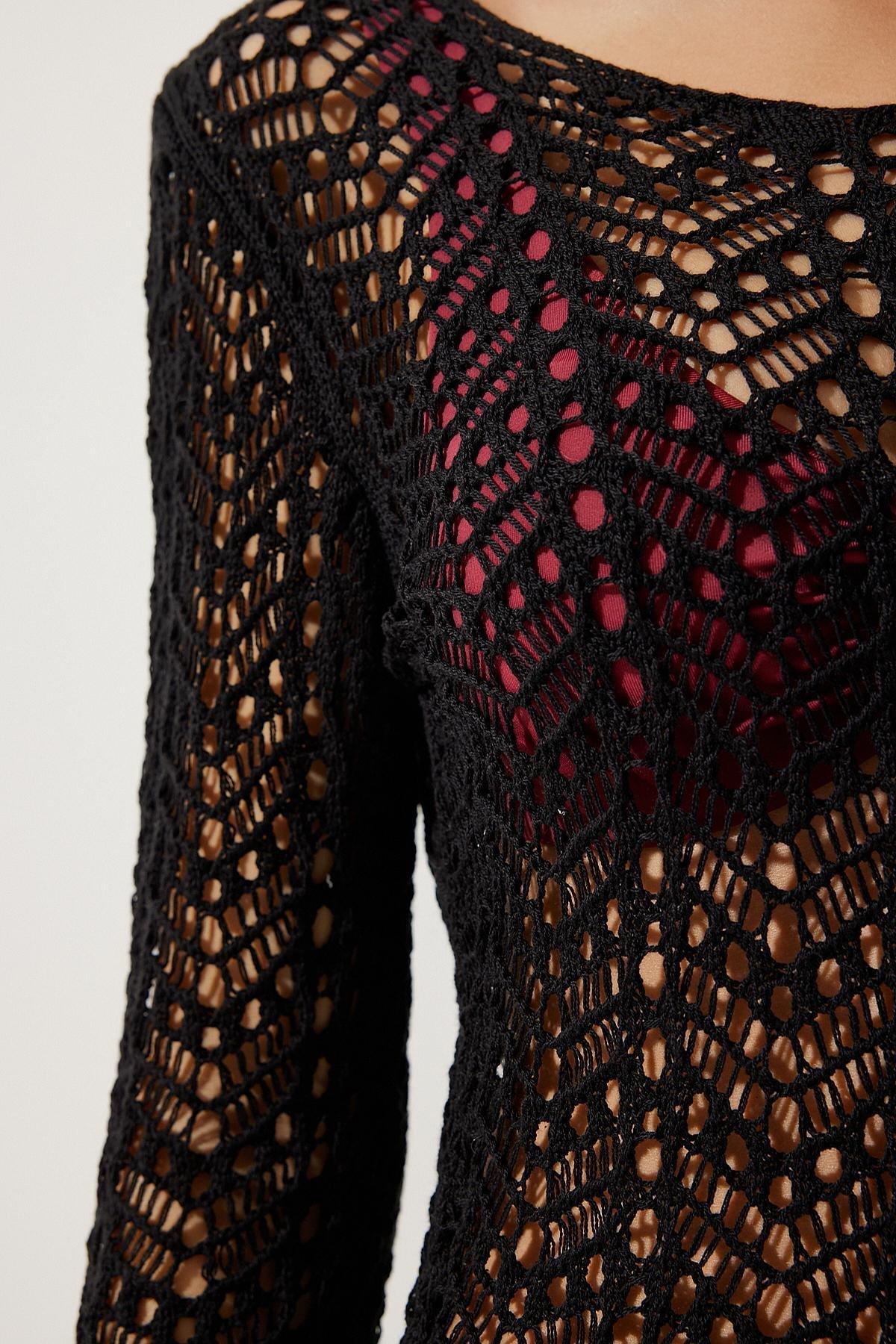 Black Crochet Bodycon Mini Dress, C101_5720, large image number 3