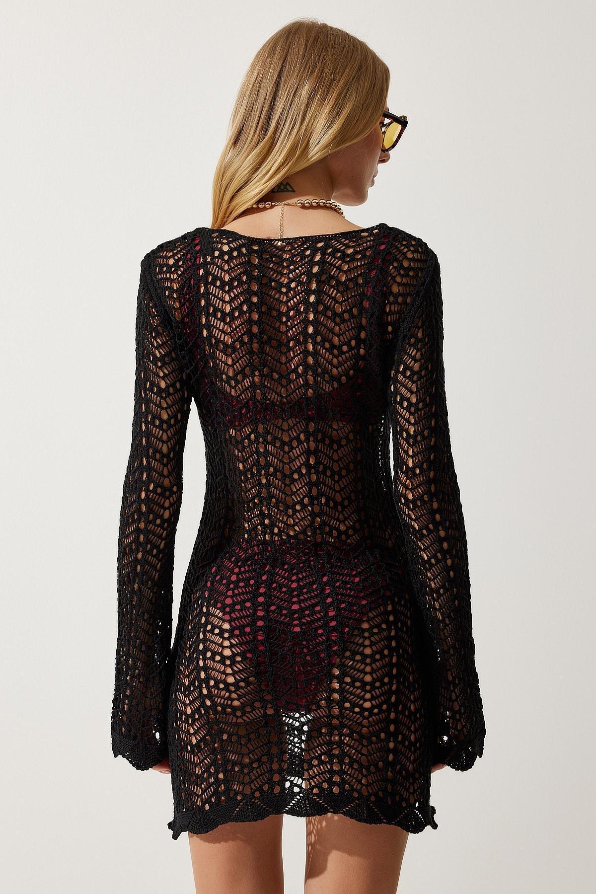 Black Crochet Bodycon Mini Dress, C101_5720, large image number 4