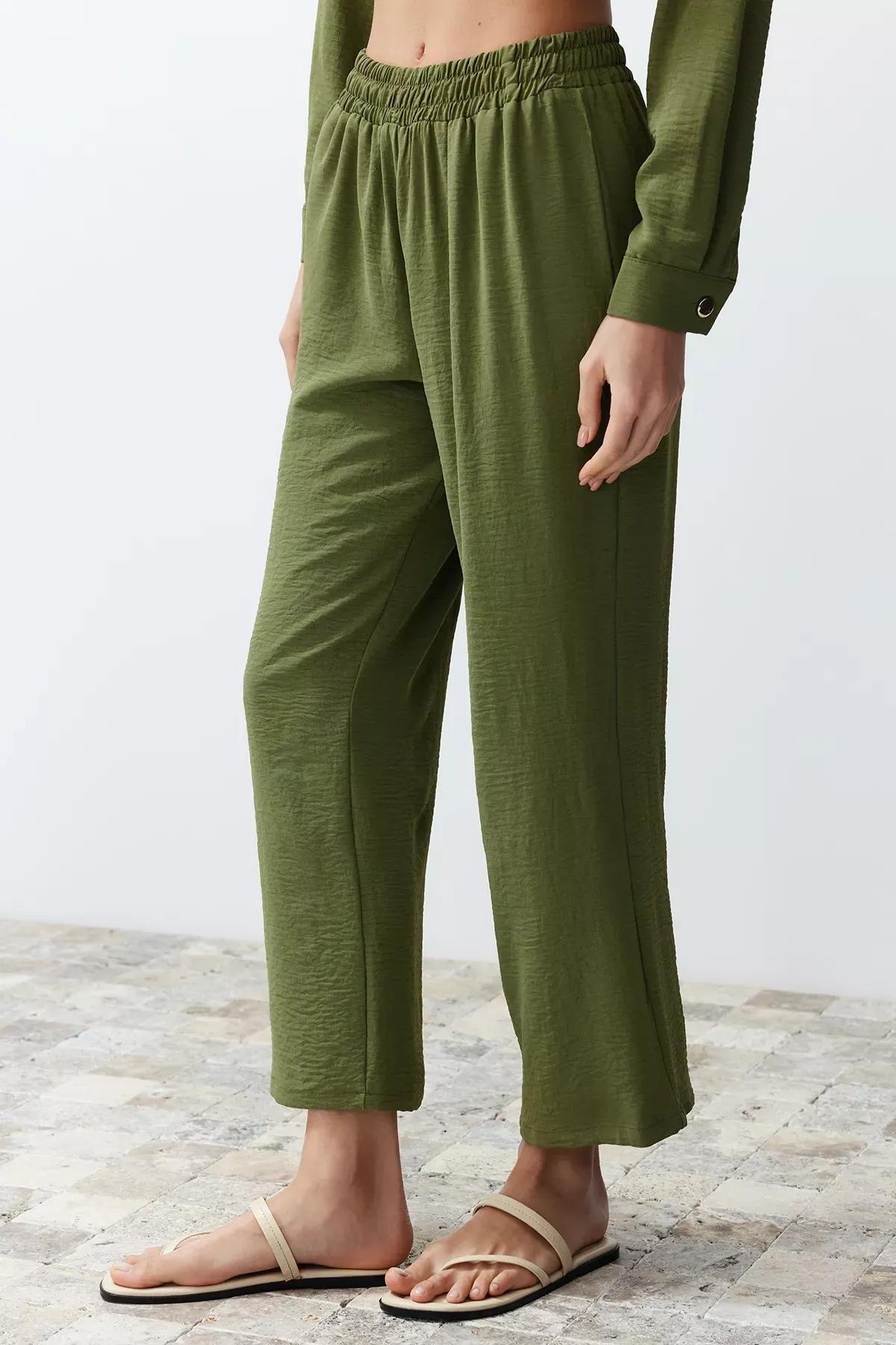 Green Buttoned Woven Co-Ord Set, Khaki, large image number 4