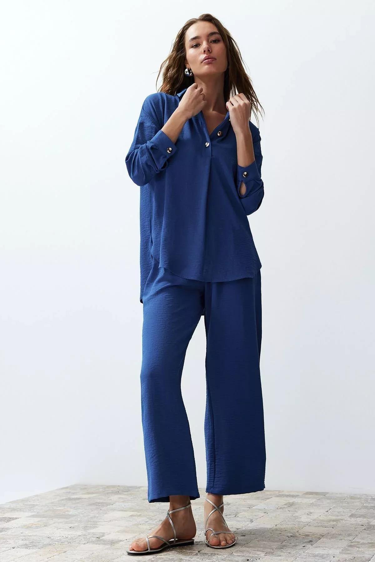 Blue buttoned blouse trouser set, C101_5645, large image number 1
