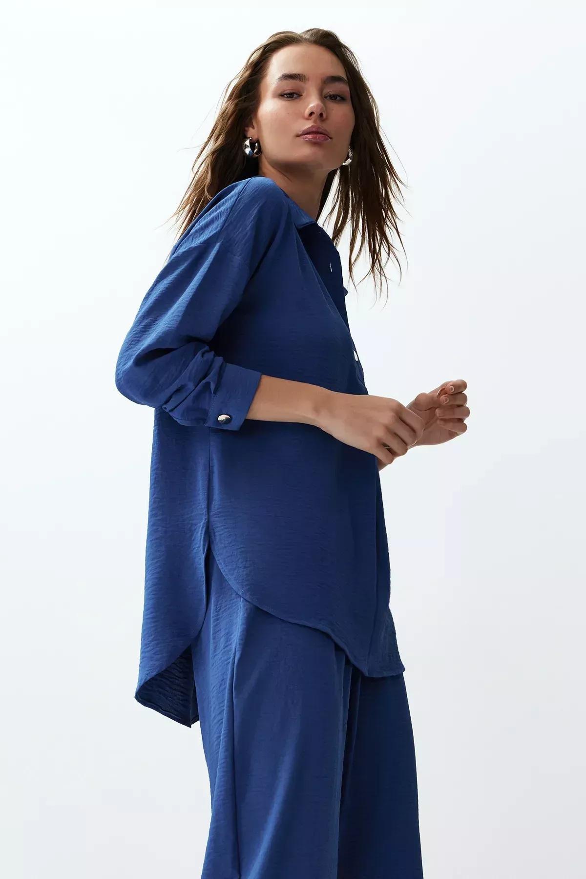 Blue buttoned blouse trouser set, C101_5645, large image number 2